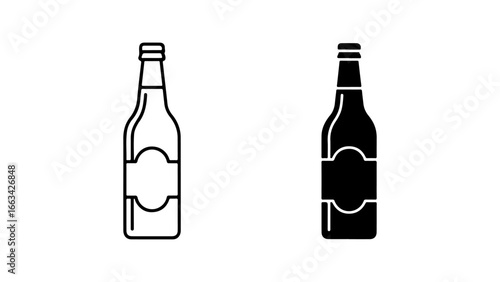 Beer Bottle Vector Icon Set in Outline and Solid Glyph Styles Isolated on a White Background