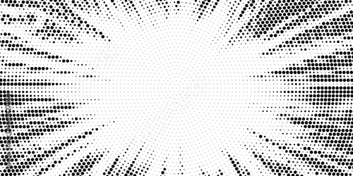 Halftone gradient sun rays pattern. Abstract halftone color dots background. Red pop art, comic small dots. star rays halftone poster. shine, explosion