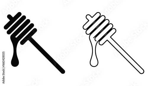 WebVector art of honey dipper with dripping honey in black and white, a sweet and natural treat, perfect for illustrating foodrelated content