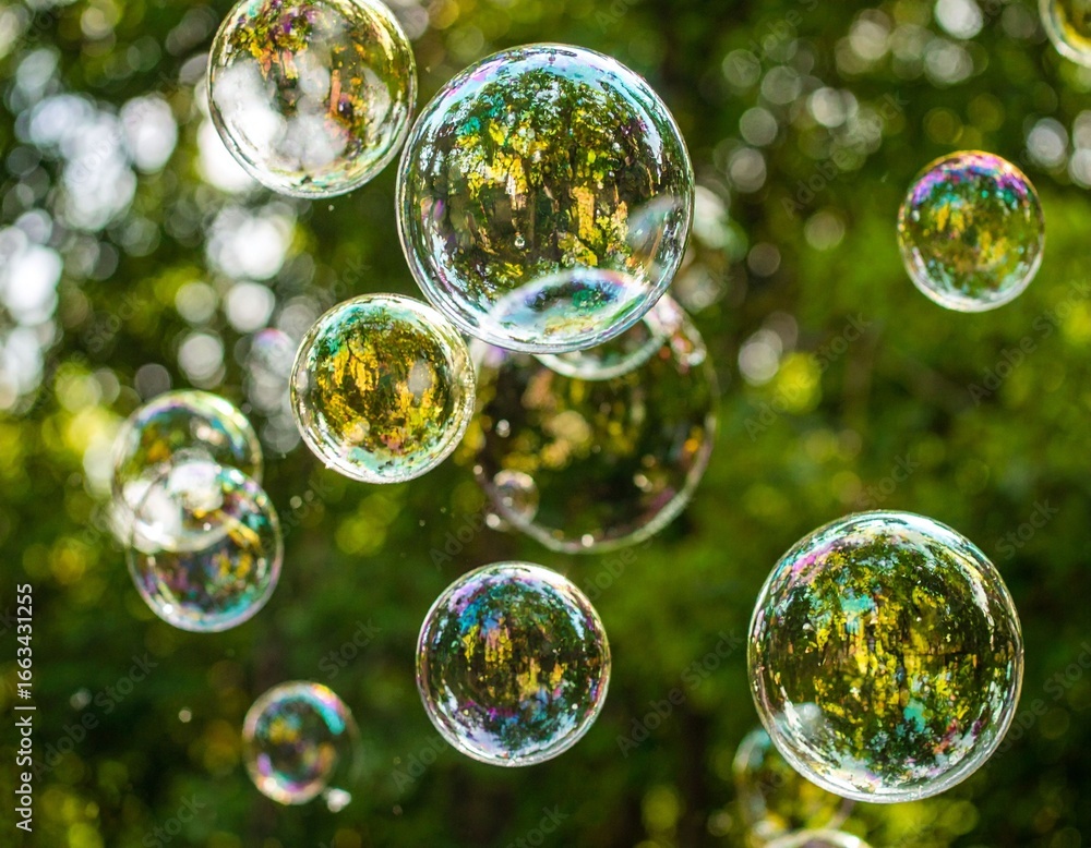 Naklejka premium soap bubbles in the forest