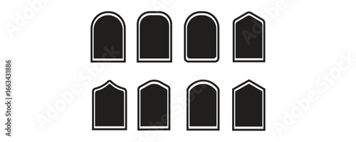 Collection of Gothic Arch Shaped Tombstone Silhouettes	
