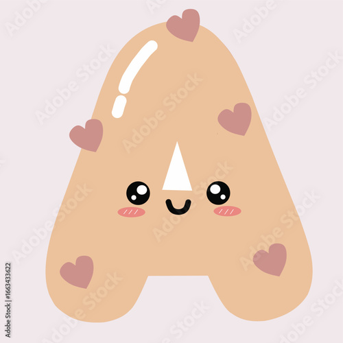Illustration Cute Letter A Vector with Heart Elements Kawaii Style Design in Pastel Colors