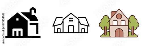 Farmhouse Icon for Rural Living, Agriculture, Farm and Countryside Home