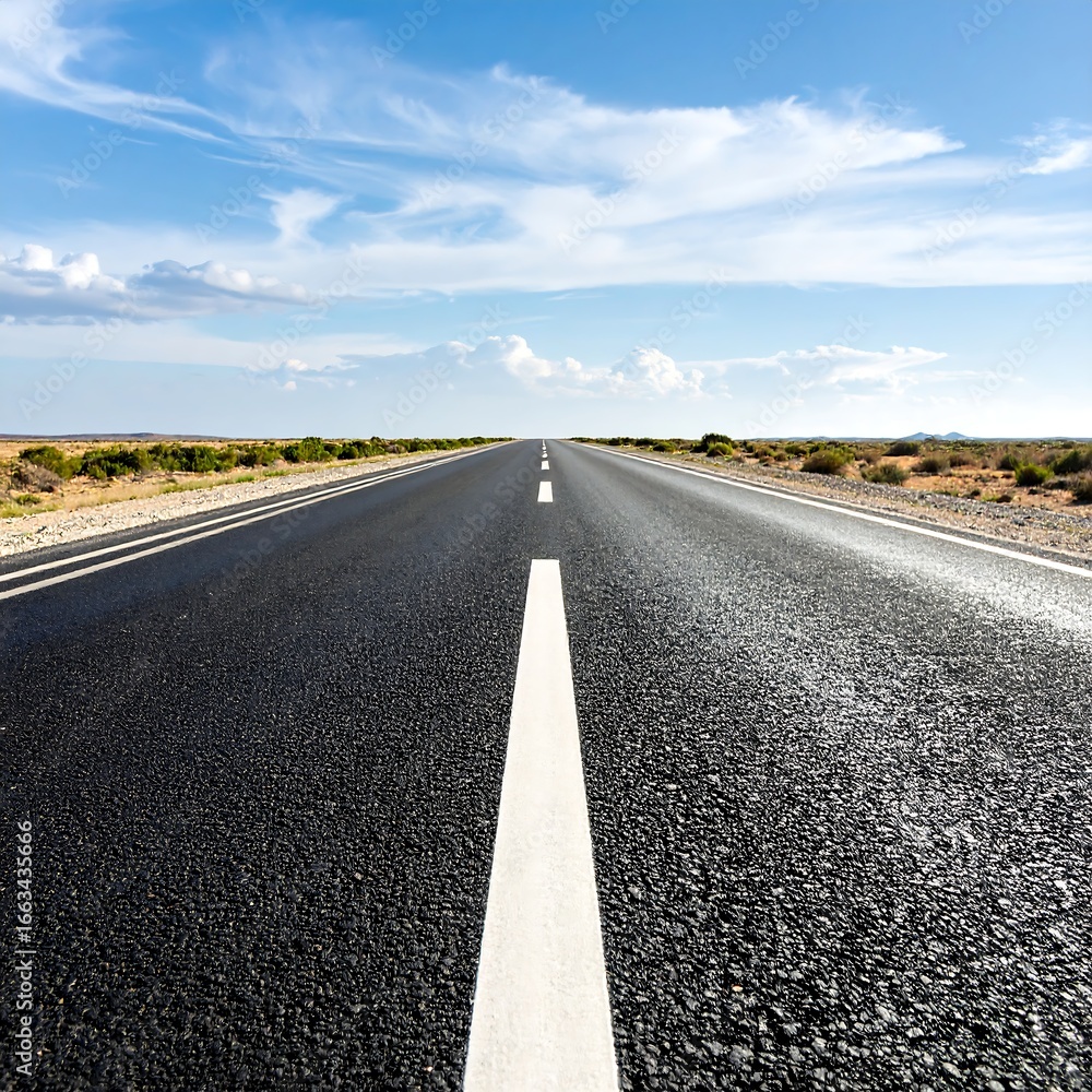 Fototapeta premium Empty road stretching into a bright blue sky