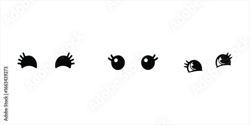 Set of cartoon eyes set hand drawn illustration on white background, eyebrow vector set.