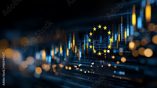 Financial Graph Blended with EU Stars Symbolizing Economic Movement