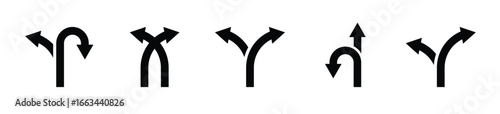 Two way direction icon set. Set of two heads arrow, navigation point icon set - Stock Vector 