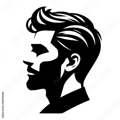 Black and white vector silhouette of a man profile on a white background 
