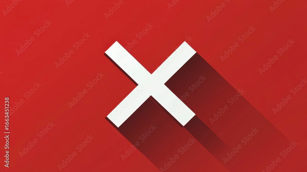 Obraz premium White Cross Symbol on Vibrant Red Background with Long Shadow Effect