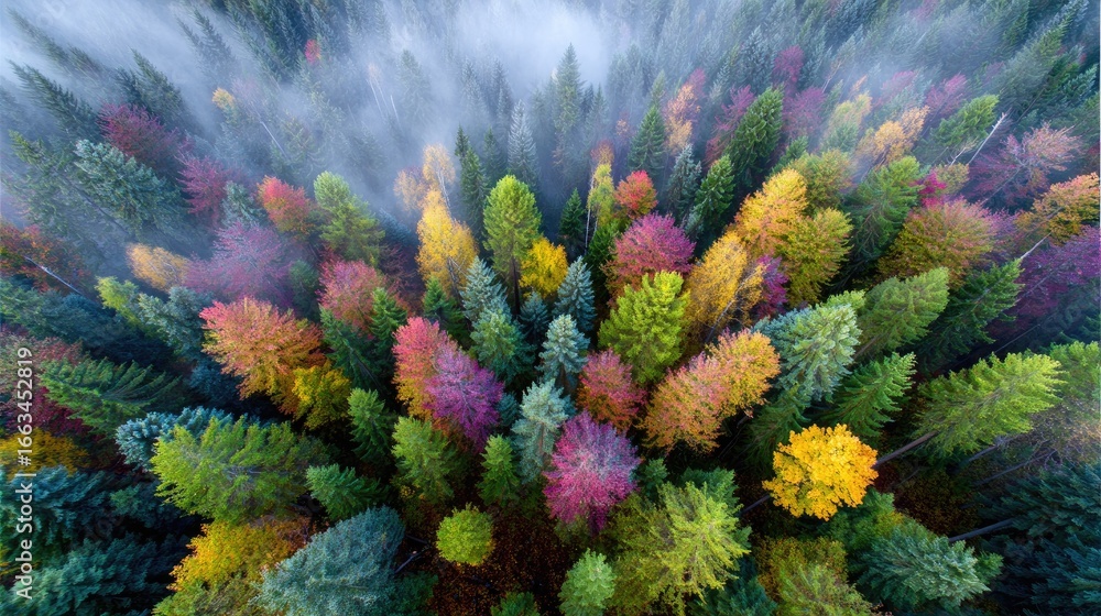 Obraz premium Colorful autumn forest from above