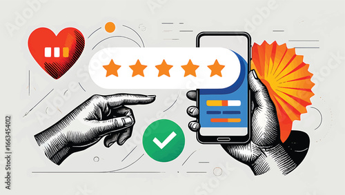Graphic concept for positive customer feedback and online reputation