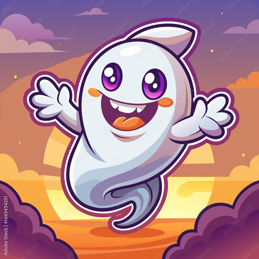 Fototapeta premium Whimsical cartoon sticker illustration with playful elements