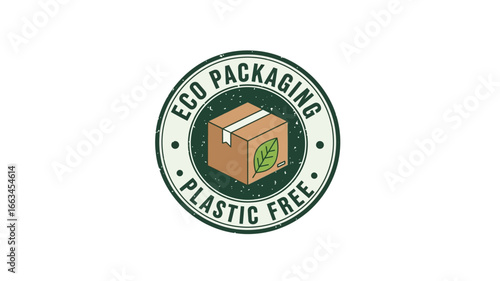 Eco Packaging Illustration with Cardboard Box and Leaf Design