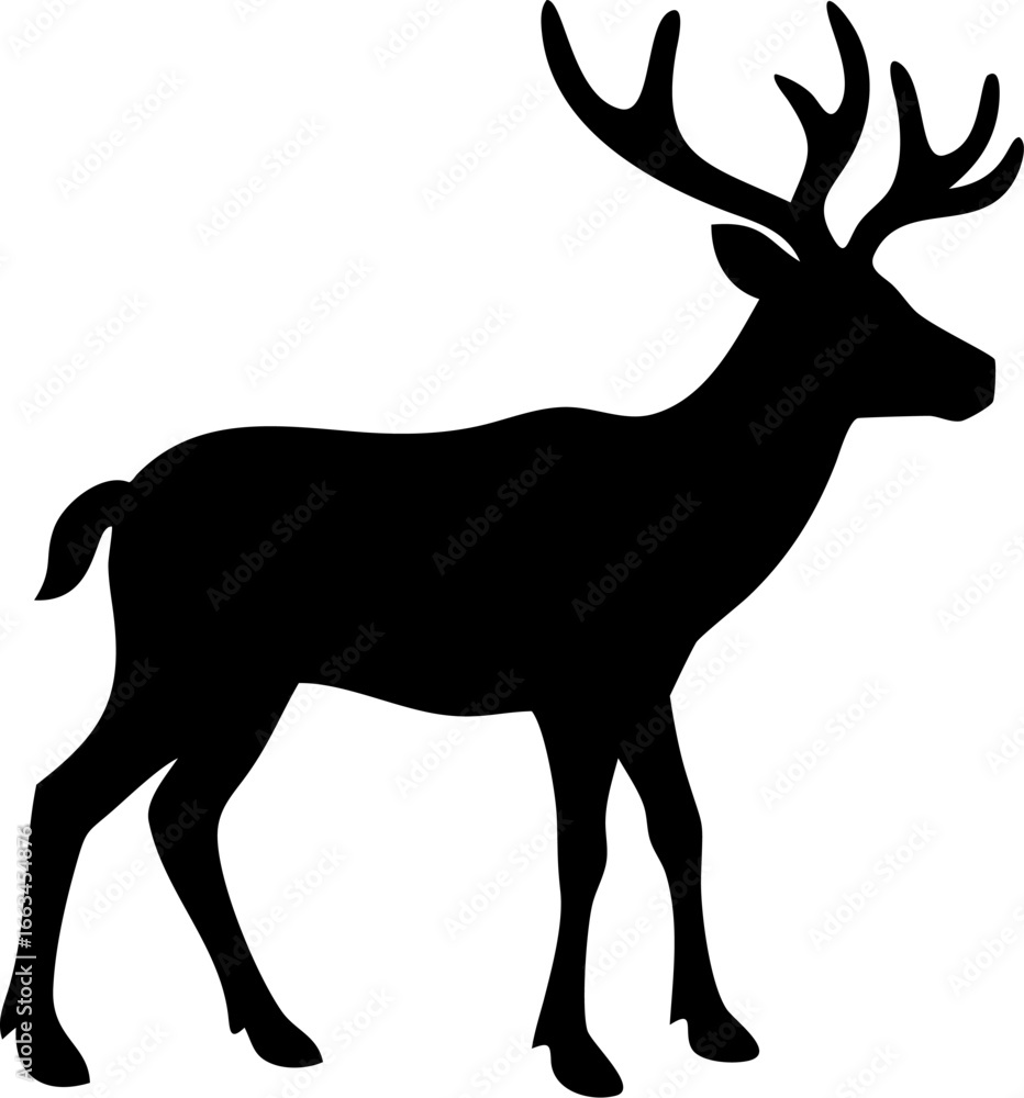 Obraz premium Deer silhouette, black deer icon, stag illustration, wildlife graphic isolated on Transparent Background