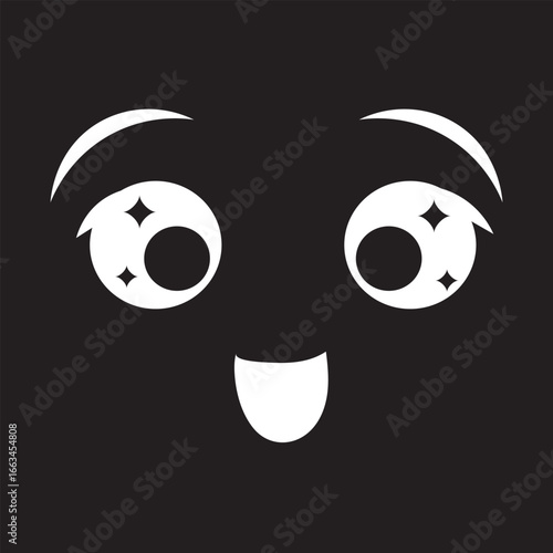 Smiling cat face with closed eyes icon. Isolated on black backgrund. Vector illustration. eps10