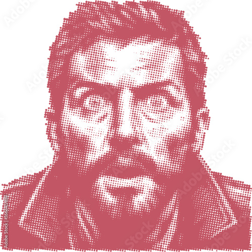 A shocked man in a red halftone vector design, perfect for digital art, graphic design, and modern illustrations.