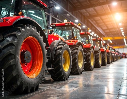 Agricultural machinery in a large warehouse