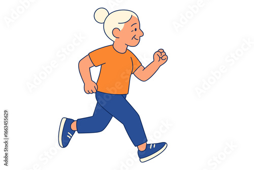 Senior woman jogging happily in athletic clothes with sneakers active elderly woman jogging