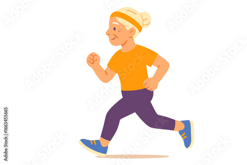 Elderly woman running in activewear with headband and smile active elderly woman jogging