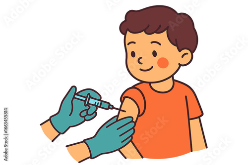 Boy receiving vaccination from healthcare professional wearing gloves child getting vaccine