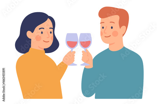 Young couple toasting with wine glasses in cheerful celebration couple holding glasses