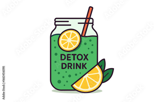 Detox drink in jar with lemon slices and straw on white background detox drink with lemon