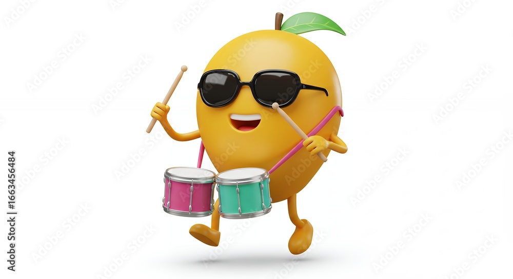 Obraz premium Cartoon mango playing drums