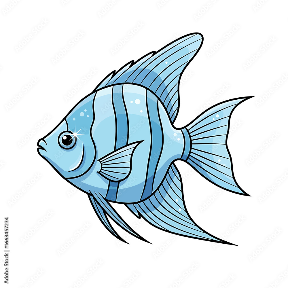 Fototapeta premium Vibrant Blue Angelfish Cartoon Illustration