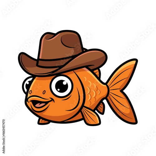 Whimsical Cartoon Goldfish Wearing Cowboy Hat