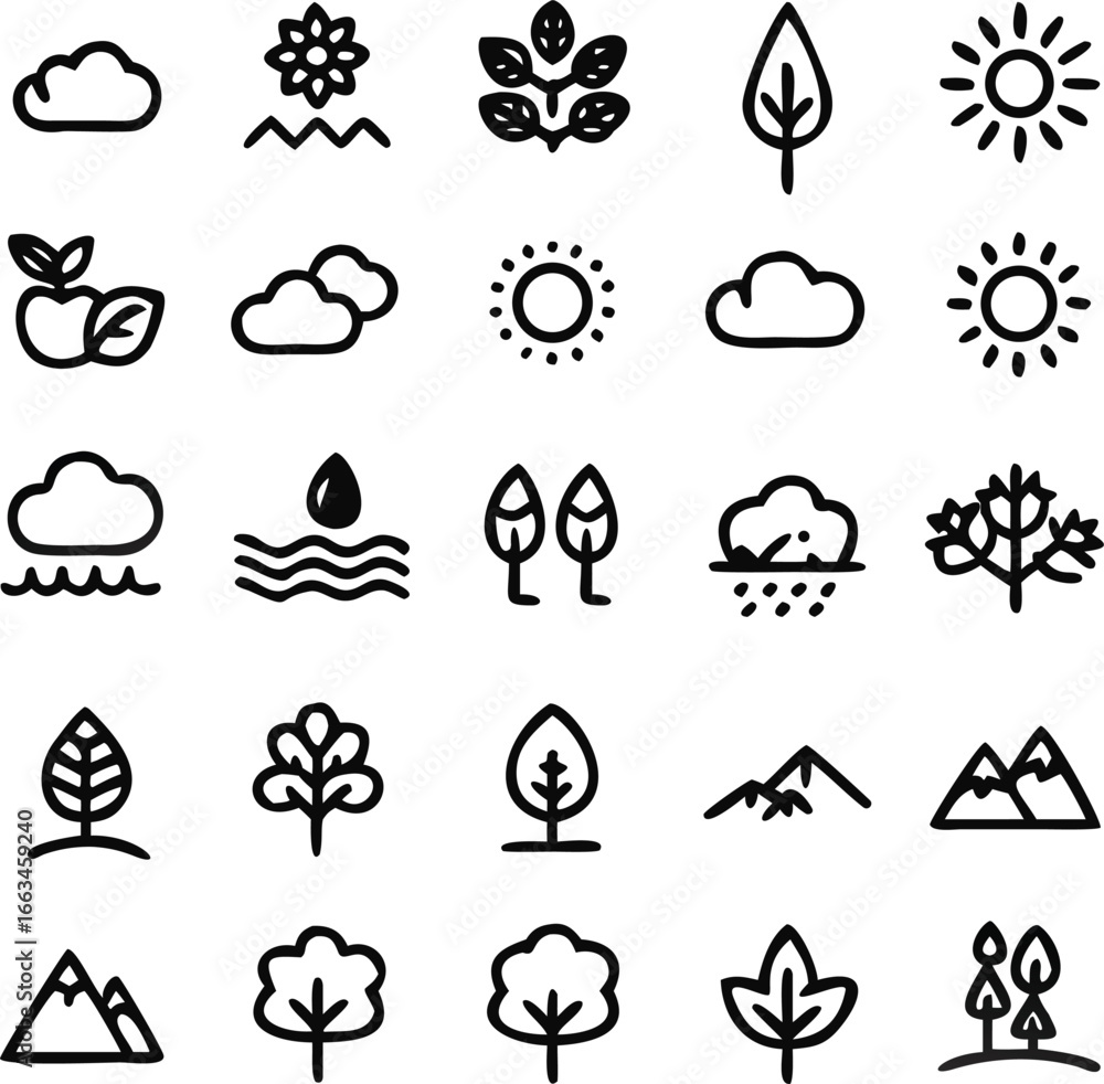 Obraz premium Nature & Environment Flat Vector Icon Set – 20 Clean Minimal Bold Line EPS Icons