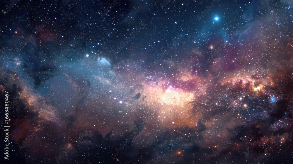 Fototapeta premium Vast Cosmic Landscape with Stars and Colorful Nebulae in Space