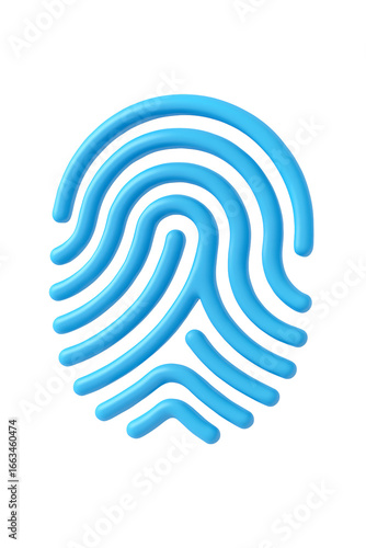 Abstract 3D Render of a Blue Fingerprint Icon; Modern, Clean, and Secure Design for Digital Identity.