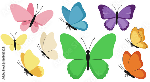 Collection of colorful cartoon butterflies 