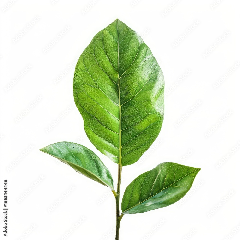 Fototapeta premium Vibrant green leaves on a stem against a white background