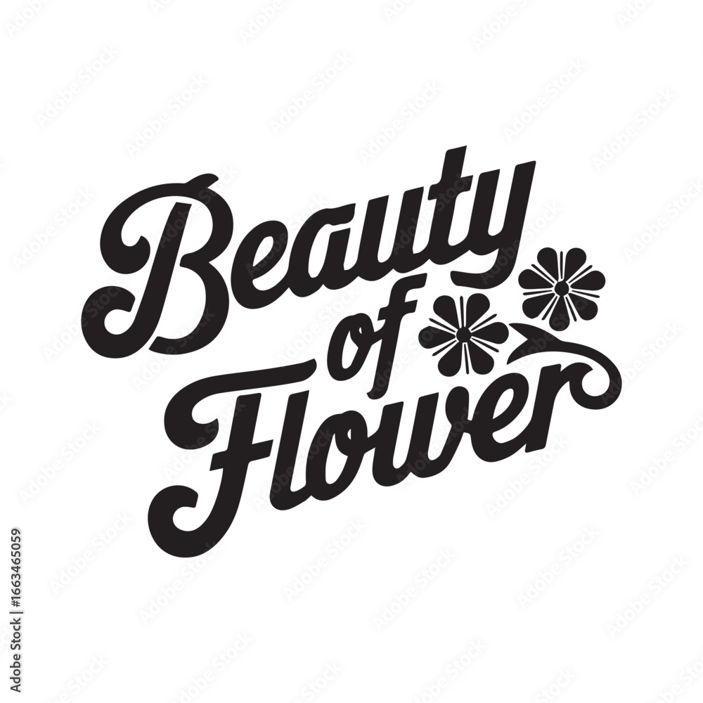 Naklejka premium Beauty of Flower Typography text silhouette on a white background.