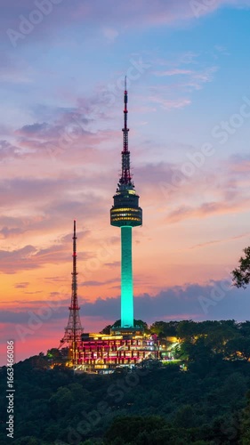 Wallpaper Mural 4K Timelapse Zoom in Skyline sunset at namsan mountain in Seoul city south Korea Torontodigital.ca