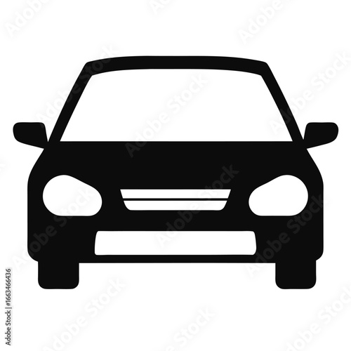 Black car front view icon design representing transportation and automobile industry