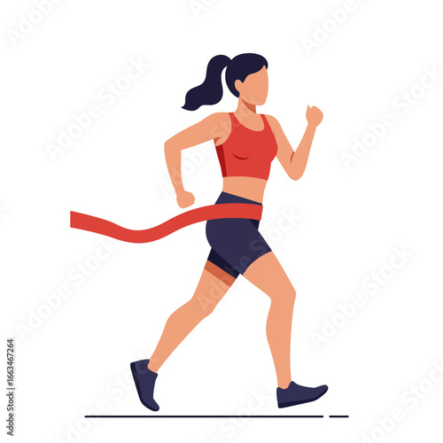 A determined female athlete triumphantly crosses the finish line, celebrating her victory and the successful completion of a challenging race.