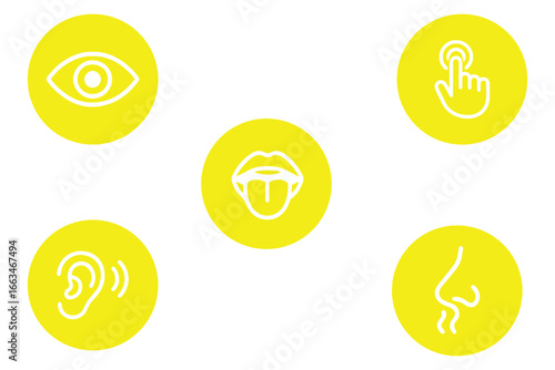 Five human senses editable stroke outline icons set isolated on white background flat vector illustration.