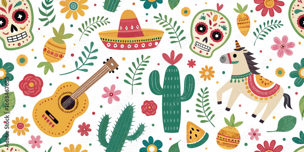 Fototapeta premium Vector illustration of Mexican culture celebrating elements 