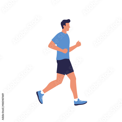 Vibrant vector illustration of a fit young man actively running, showcasing a dynamic profile view, symbolizing energy, health, and an active lifestyle.