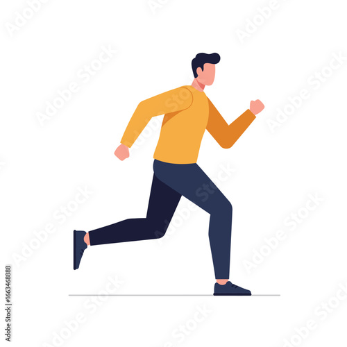 This contemporary flat vector illustration captures a man actively running with purpose, symbolizing speed, energy, and a healthy dynamic lifestyle.