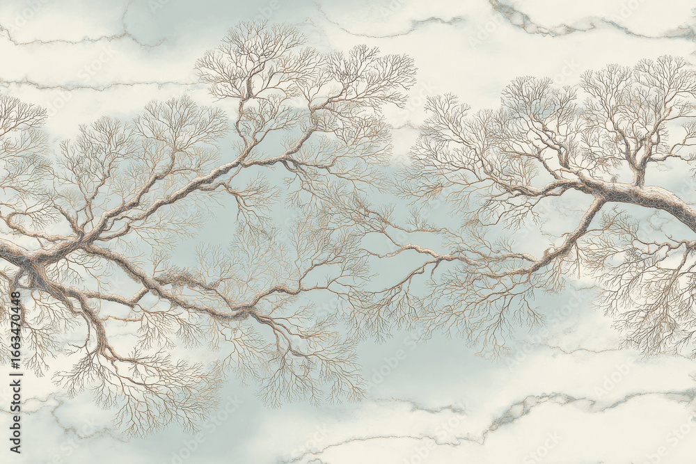 Obraz premium delicate winding lines elegantly mimic silhouette of trees against clean pastel backdrop