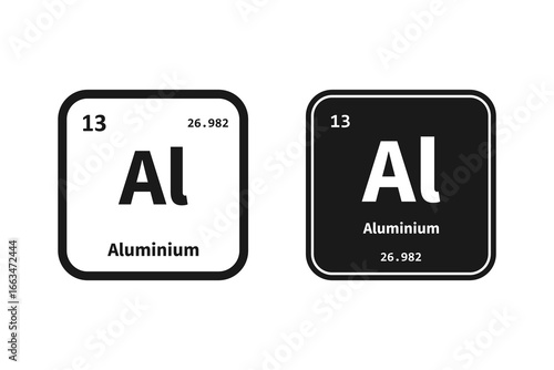 Aluminium, Al, chemical periodic element icon. The chemical element of the periodic table. Sign with atomic number.