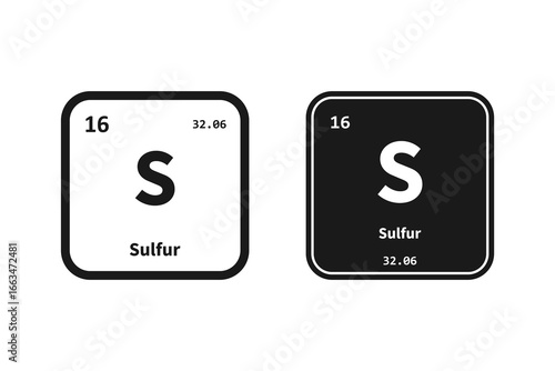 Sulfur, S, chemical periodic element icon. The chemical element of the periodic table. Sign with atomic number.