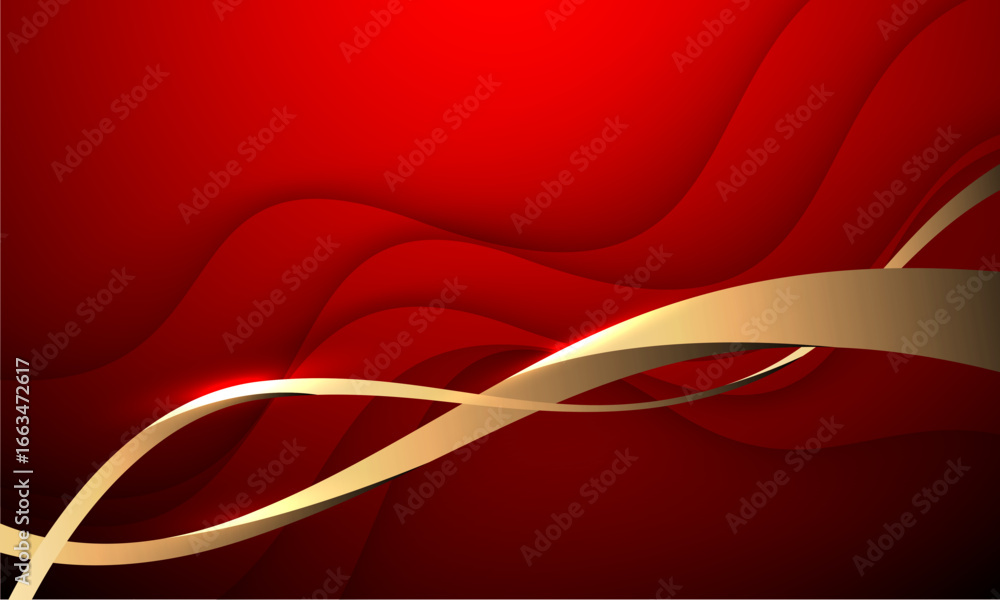 Fototapeta premium Abstract wave gold ribbon curve on red design modern luxury background vector