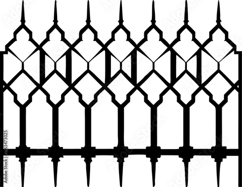 Ornate Black Metal Fence Design  Elegant, Decorative, and Detailed Vector Illustration - 257