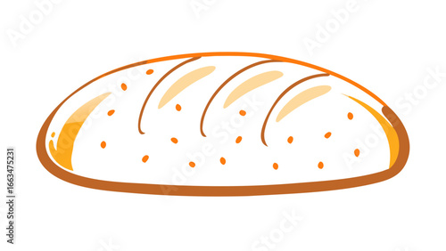 Cartoon loaf of bread, a staple food made from flour, water, and yeast, baked in an oven, and often sliced for sandwiches