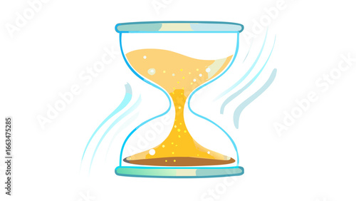 Illustration of an hourglass with sand flowing, , representing the concept of time, deadlines, and the passage of time