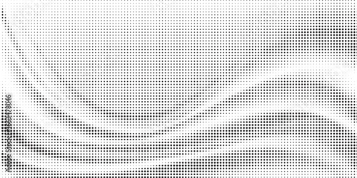 Flowing dots particles wave pattern halftone gradient curve shape isolated on white background. Vector in concept of technology, science, music